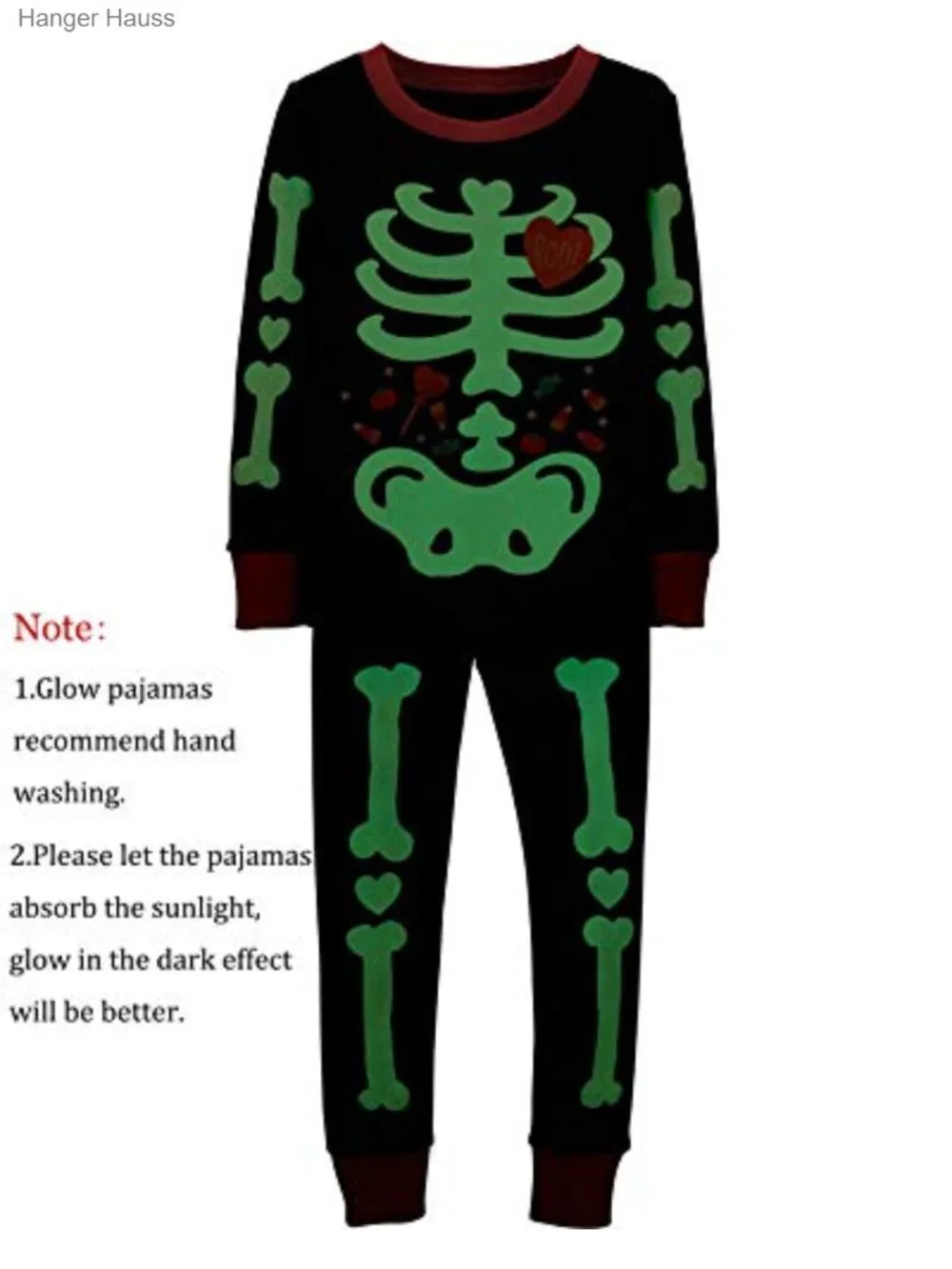 Toddler Boys Halloween Glow in Dark Skeleton Pajamas Cotton 2 Piece Set Long